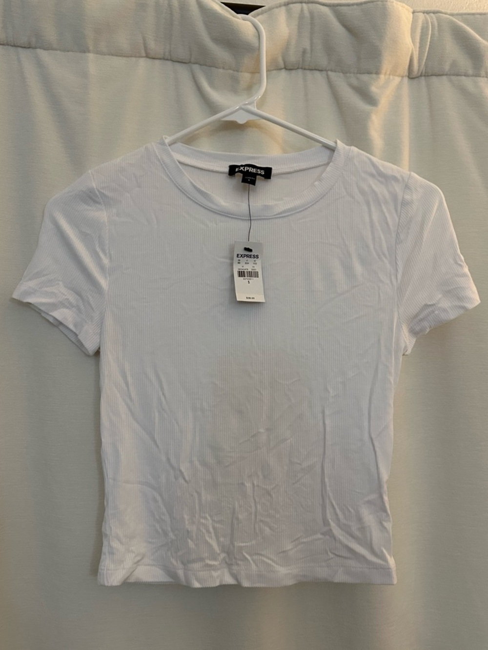 Express White Ribbed Crewneck Short Sleeve Tee